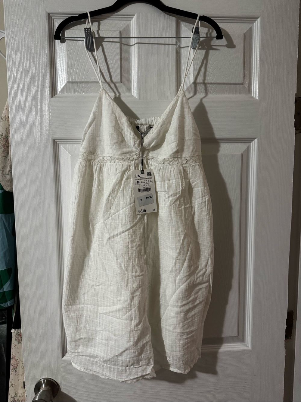 Zara White Linen Spaghetti Strap Mini Dress
